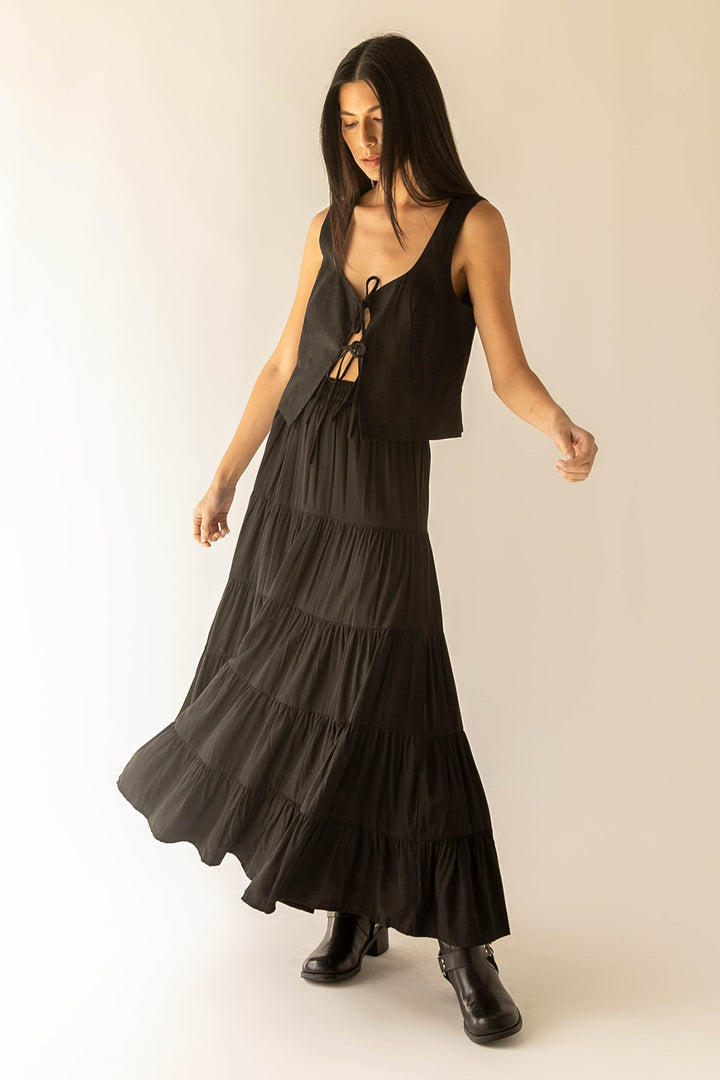 TIERED SKIRT WITH ELASTIC WAISTBAND in Black — alternate angle