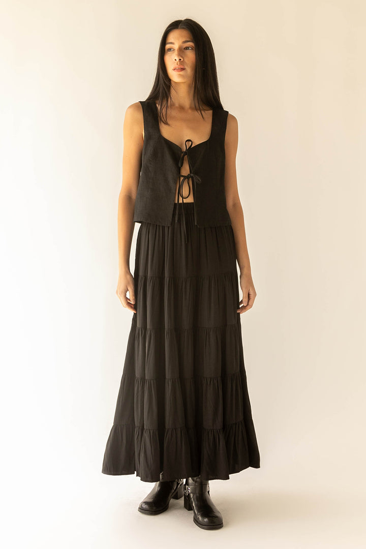 TIERED SKIRT WITH ELASTIC WAISTBAND in Black — alternate angle