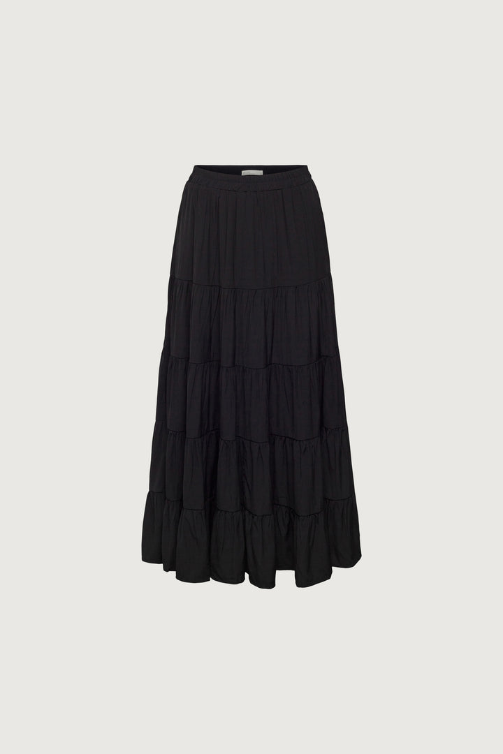 TIERED SKIRT WITH ELASTIC WAISTBAND in Black — alternate angle