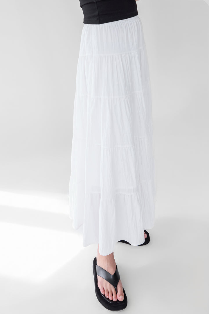 TIERED SKIRT WITH ELASTIC WAISTBAND in White — alternate angle