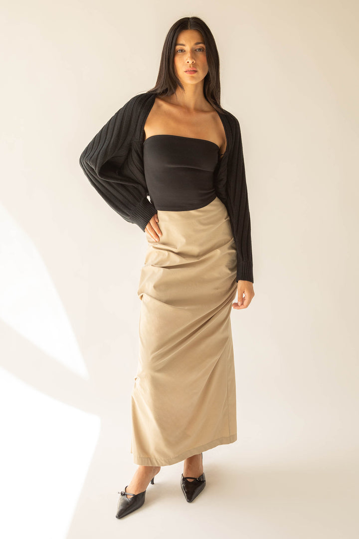 GATHERED DETAIL COLUMN MAXI SKIRT in Trench Coat — alternate angle