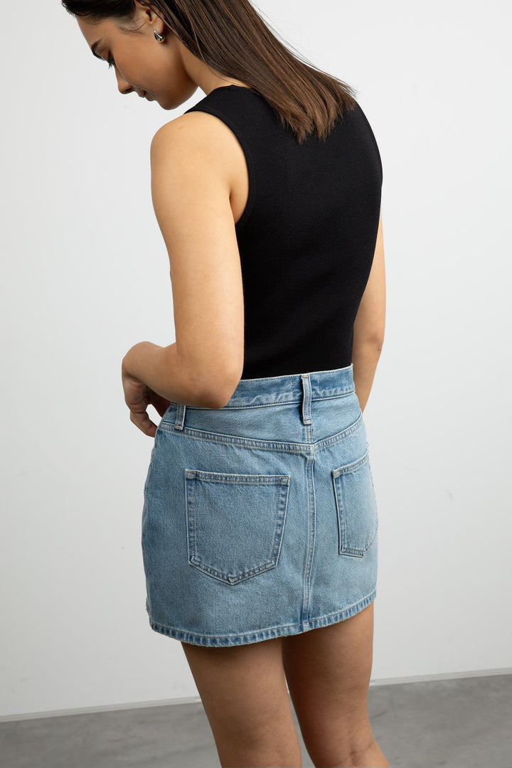 DENIM MINI SKIRT in Light Stone — alternate angle