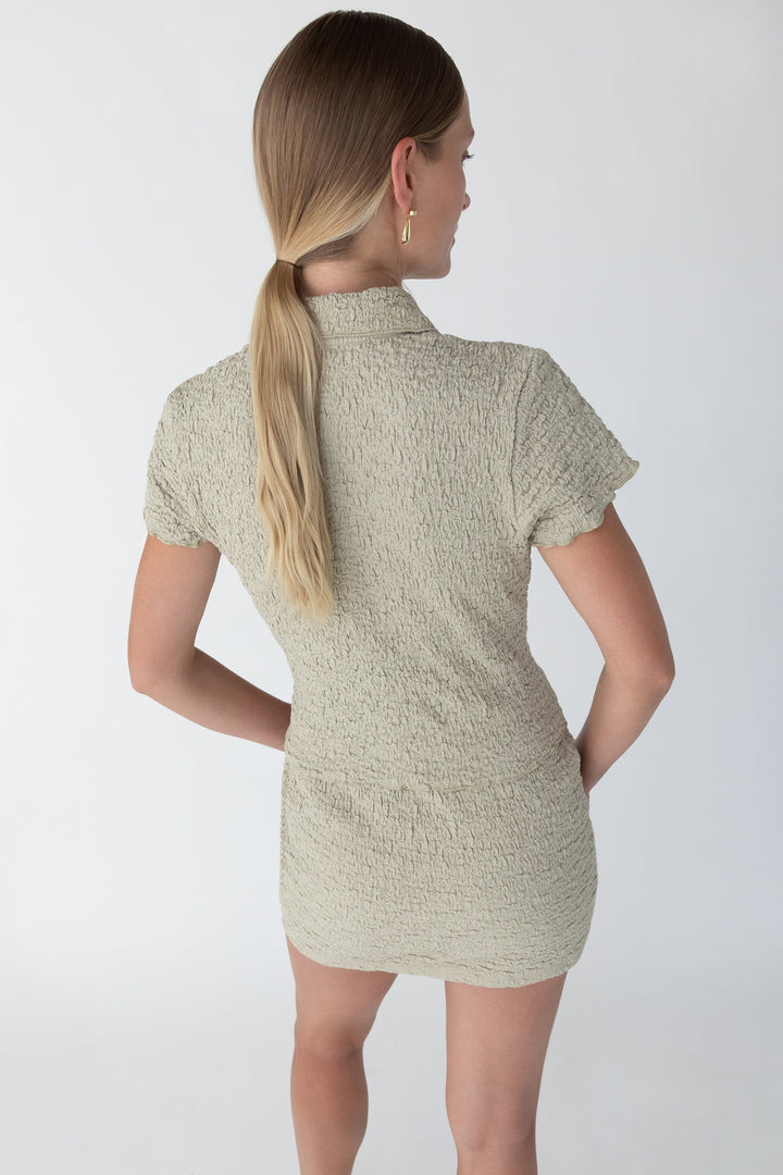 CRINKLE MINI SKIRT in Moss Grey — alternate angle