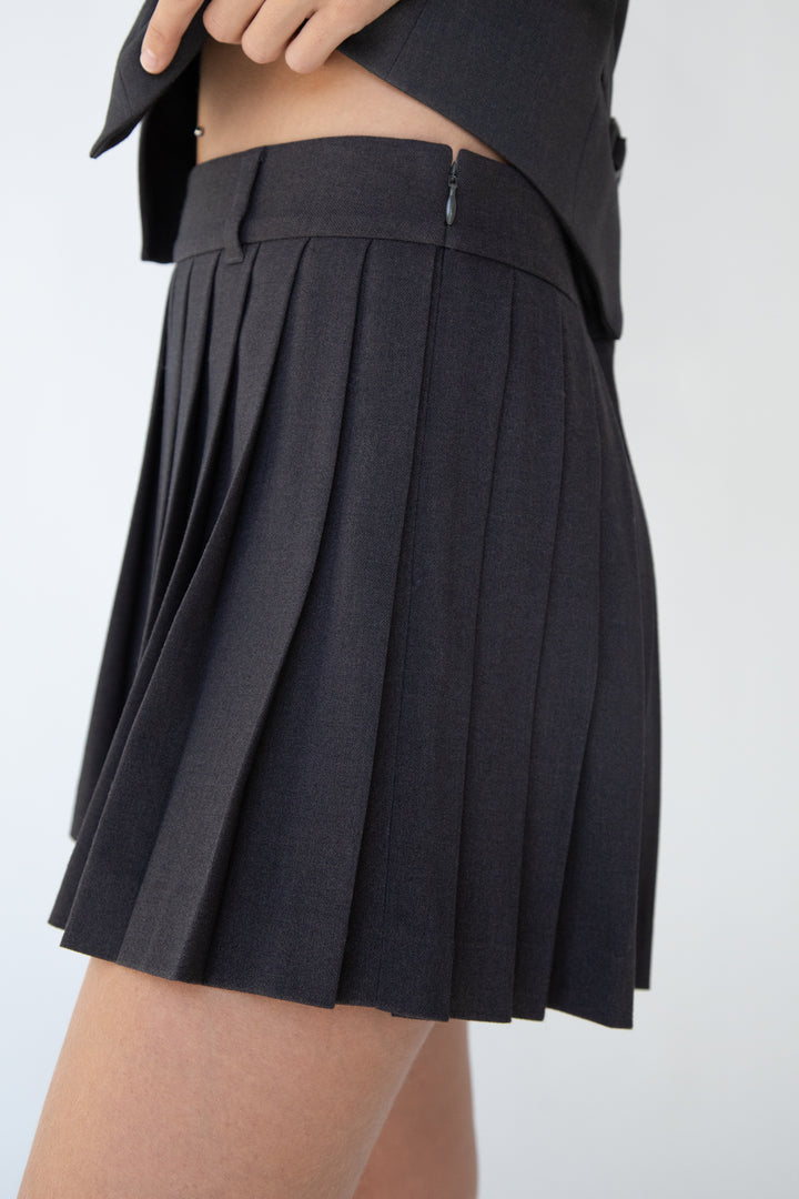 PLEATED SUITING MINI SKIRT in ASPHALT — alternate angle