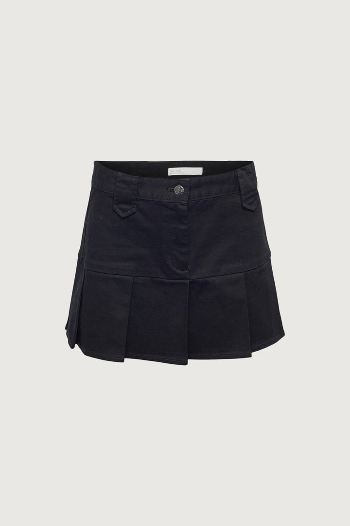 COTTON TWILL PLEATED MINI SKIRT in Black — alternate angle