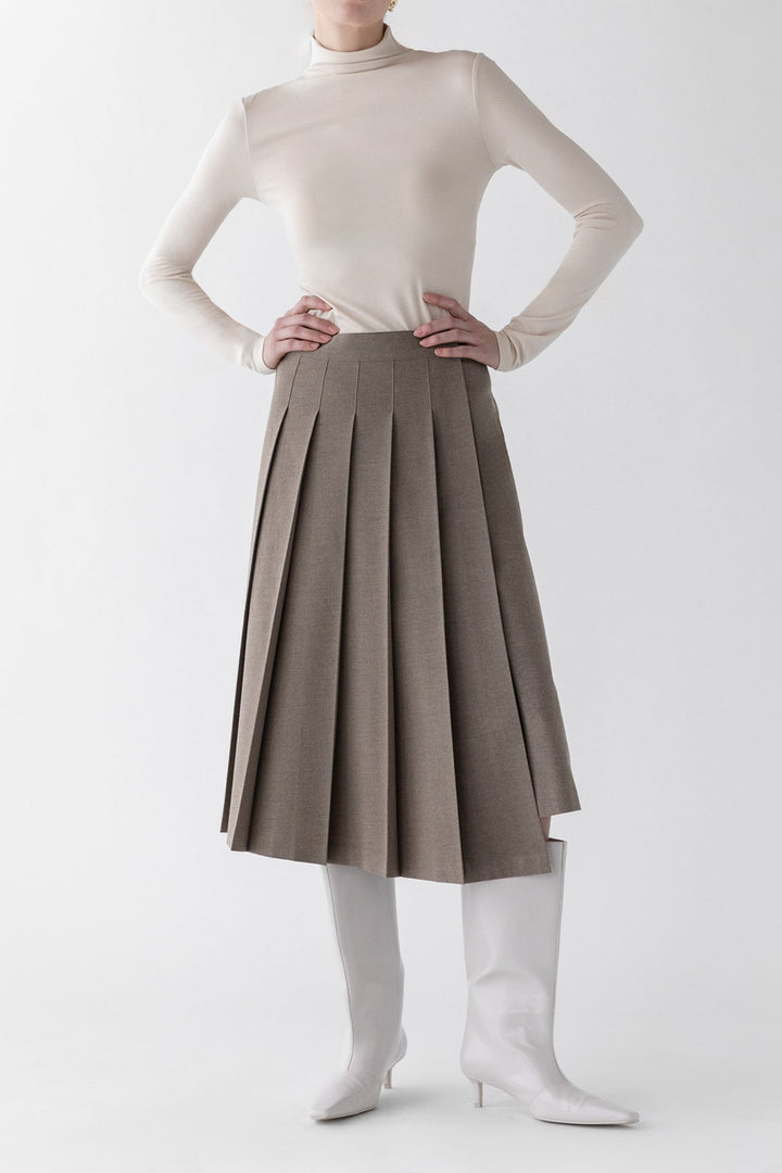 MIDI PLEATED ASYMMETRICAL SKIRT in Taupe — alternate angle