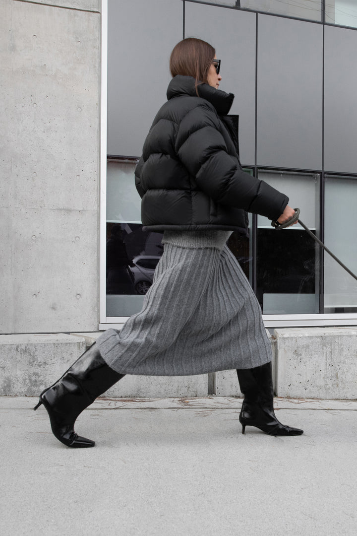 MIDI KNIT SWEATER SKIRT in Heather Smoked Pearl — alternate angle
