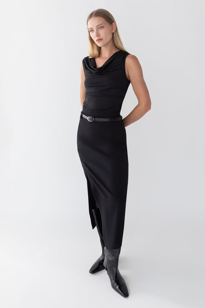 WRAP MAXI SUITING SKIRT in Black — alternate angle