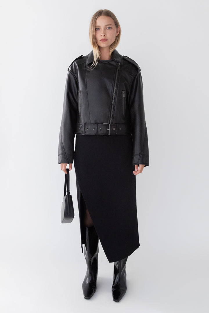 WRAP MAXI SUITING SKIRT in Black — alternate angle