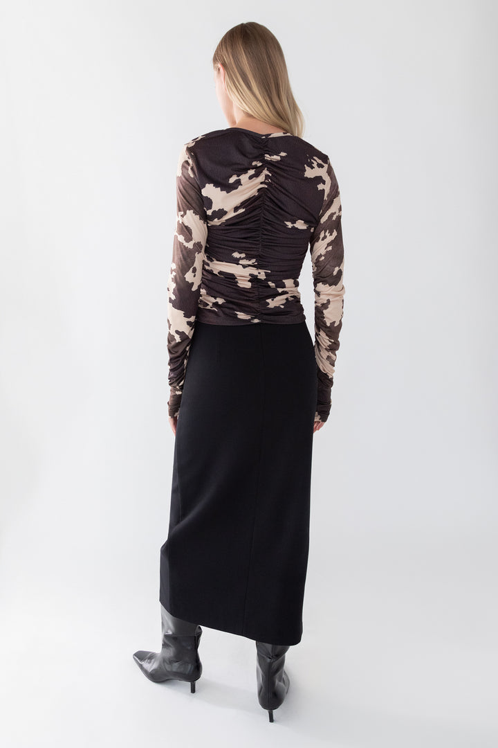 WRAP MAXI SUITING SKIRT in Black — alternate angle