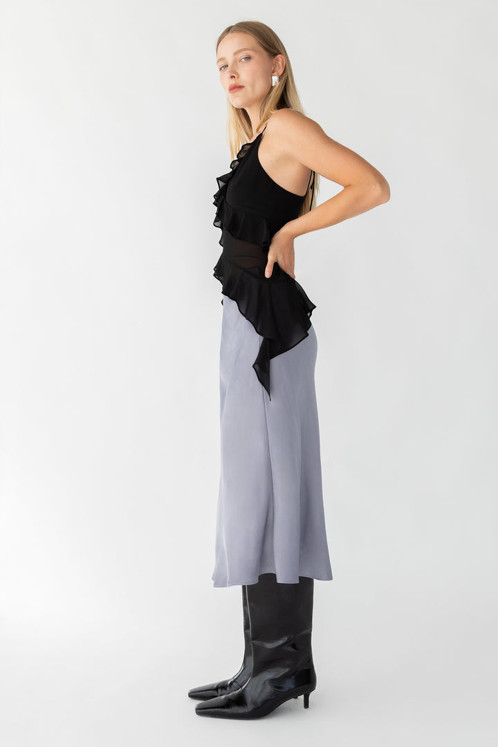 SATIN MIDI SLIP SKIRT in Quicksilver — alternate angle