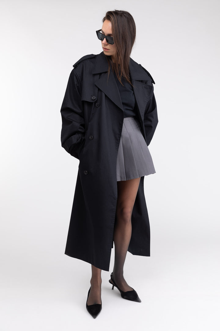 PLEATED MINI SKIRT in Charcoal — alternate angle