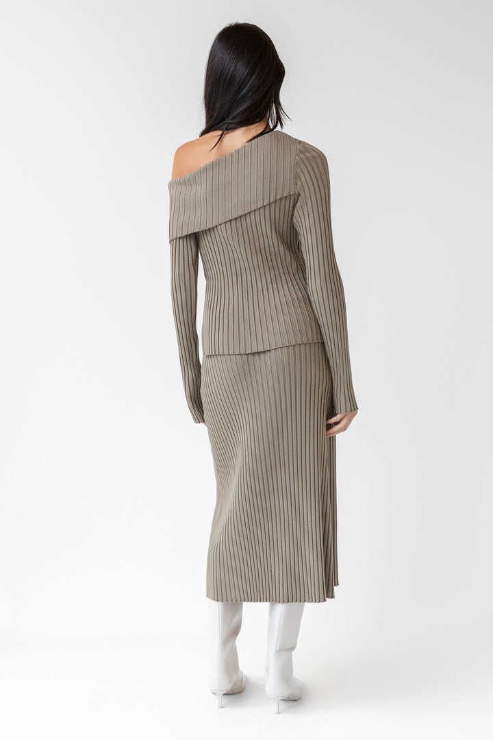 RIBBED KNIT MIDI SKIRT in Taupe — alternate angle