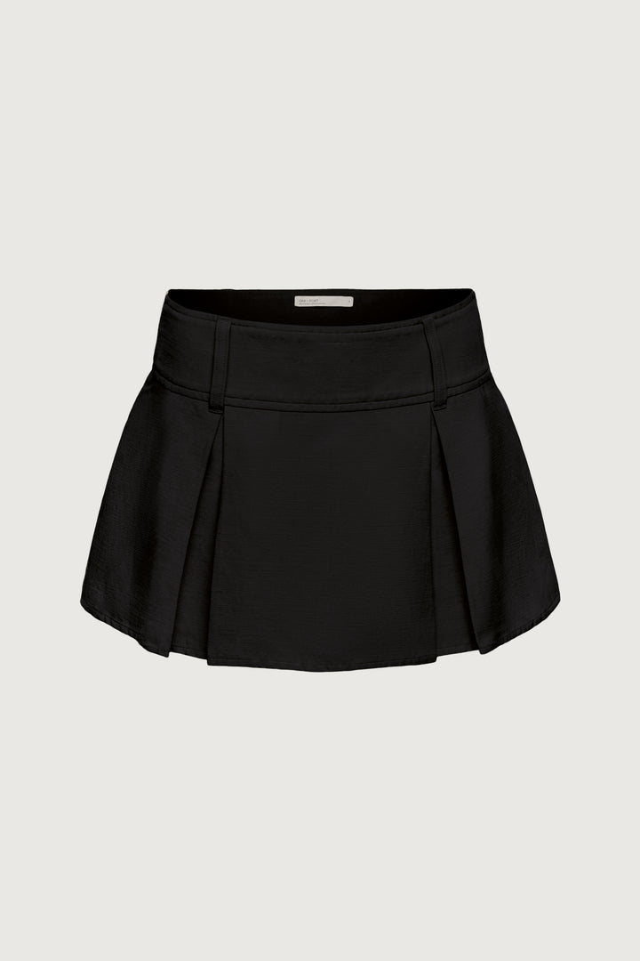 LINEN BLEND PLEATED MINI SKIRT in Black — alternate angle