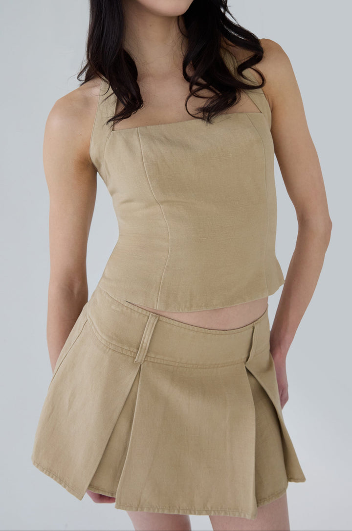 LINEN BLEND PLEATED MINI SKIRT in Incense — alternate angle