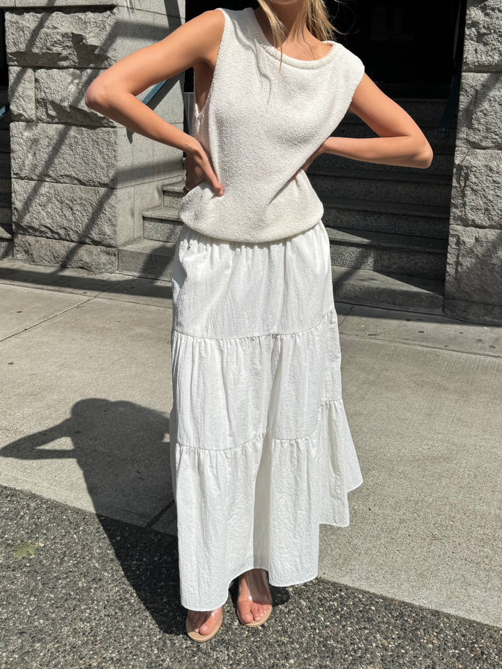 TIERED NYLON MIDI SKIRT in Cream — alternate angle
