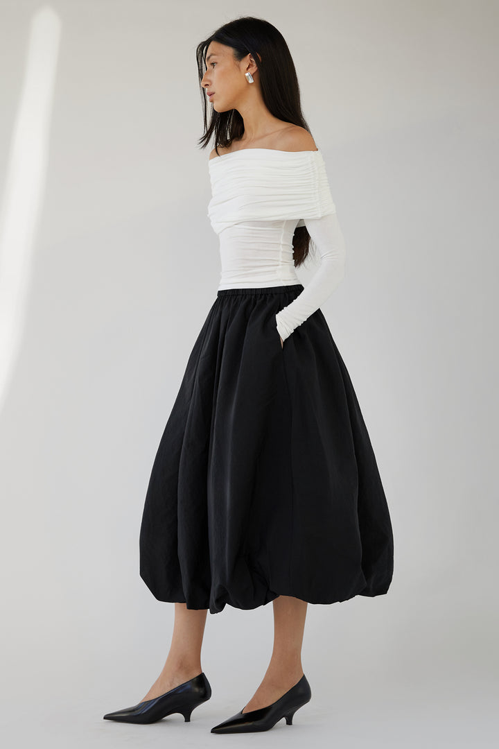 BUBBLE HEM MIDI SKIRT in Black — alternate angle