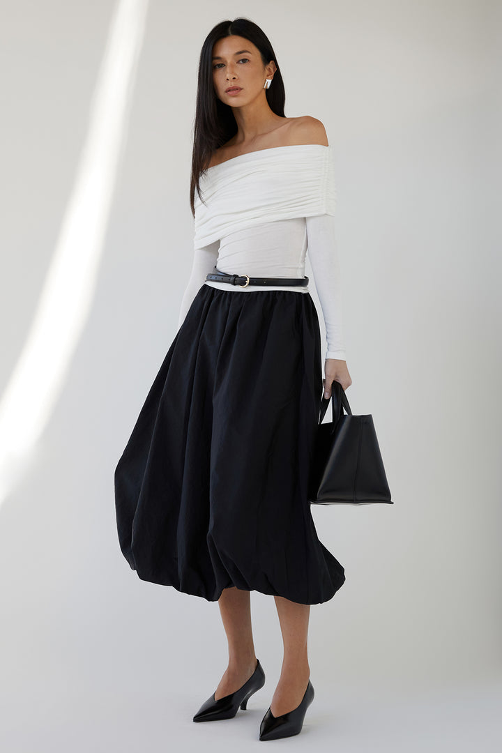 BUBBLE HEM MIDI SKIRT in Black — alternate angle