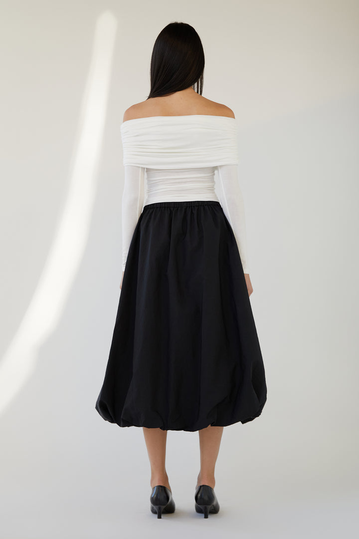 BUBBLE HEM MIDI SKIRT in Black — alternate angle