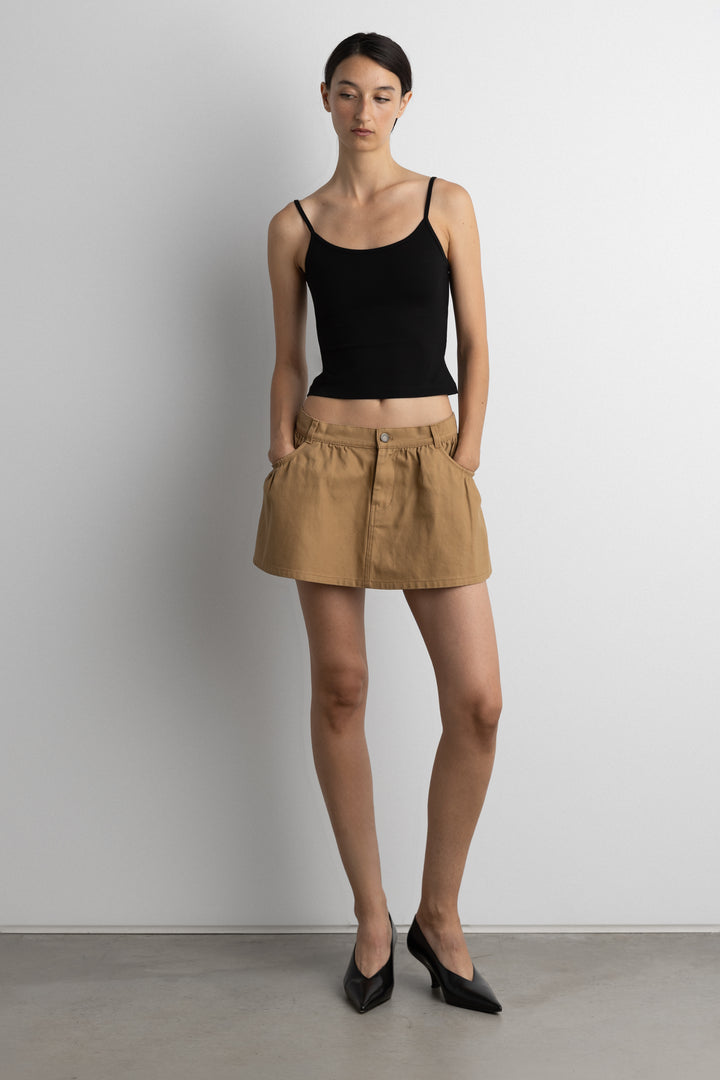 MINI CANVAS PLEATED SKORT in Dark Beige — alternate angle