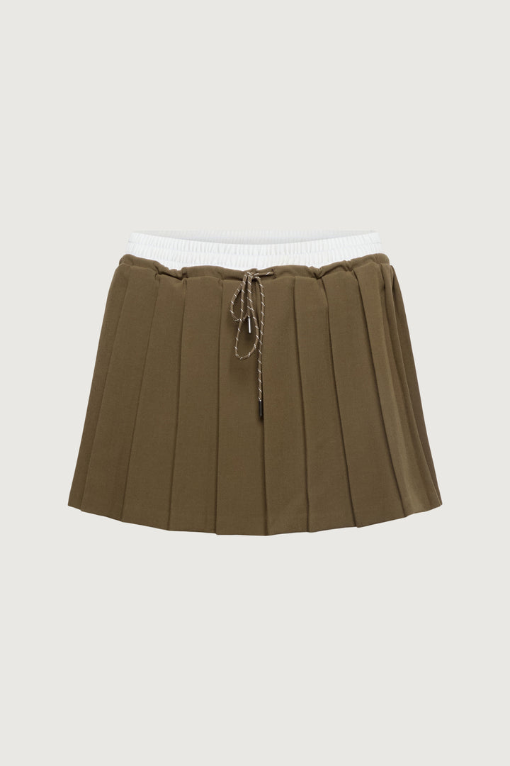 EXPOSED WAIST MINI SKORT in Brown plaid — alternate angle