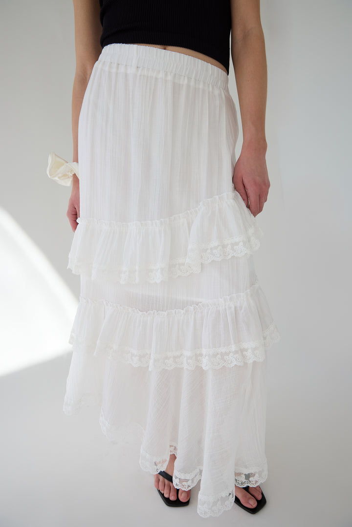 LACE TIERED MAXI SKIRT in White — alternate angle