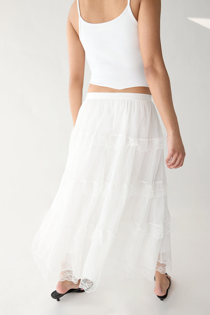 TIERED RUFFLE MAXI SKIRT in Ivory — alternate angle