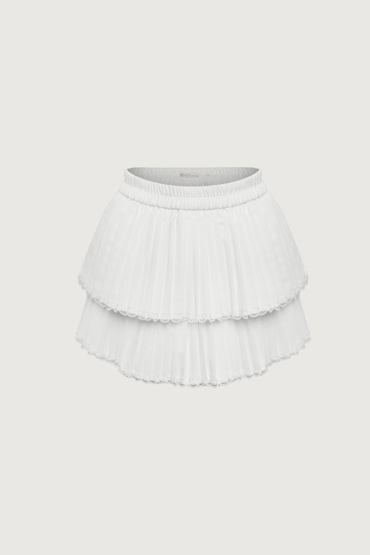PLEATED TIERED MINI SKORT in White — alternate angle