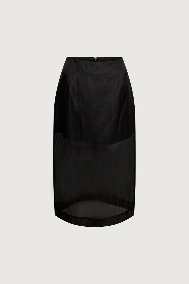 SHEER A-LINE MIDI SKIRT in Black — alternate angle