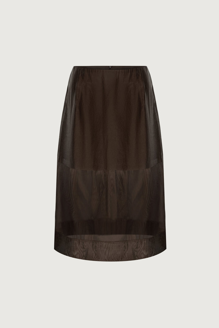 SHEER ORGANZA MIDI SKIRT in Cocoa Brown — alternate angle