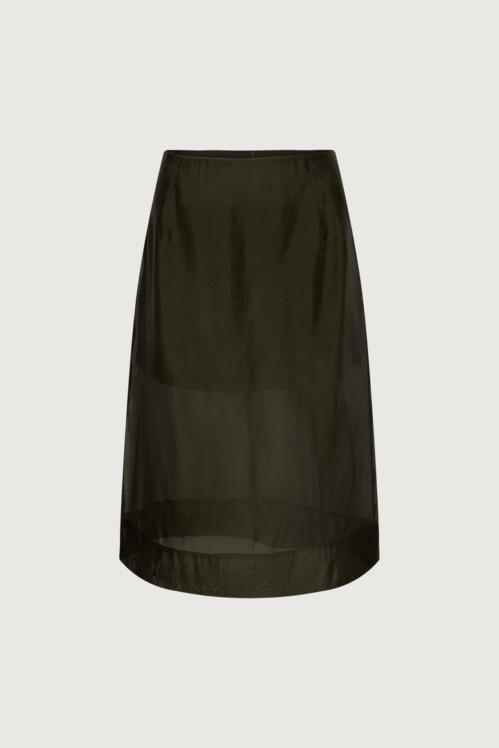 SHEER ORGANZA MIDI SKIRT in Dark Olive — alternate angle