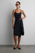 Woven print midi skirt with asymmetric hem in navy pinstripe — main image