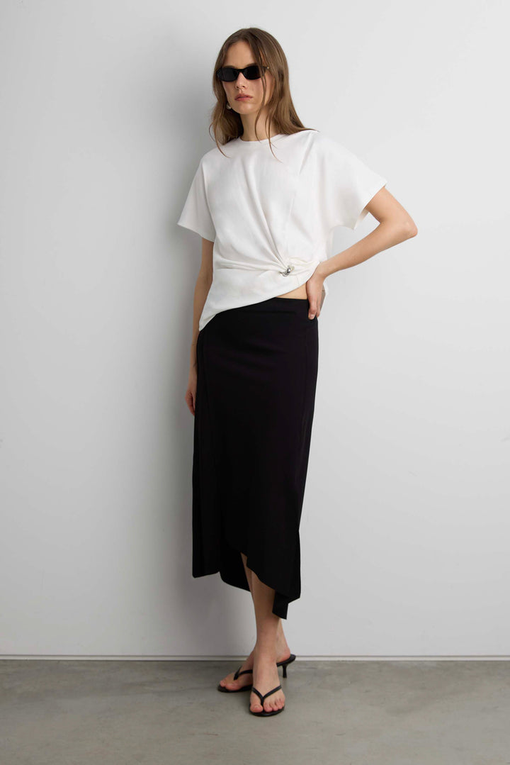 ASYMMETRICAL MIDI SKIRT in Black — alternate angle