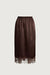 Lace trim silky midi skirt in brown — main image