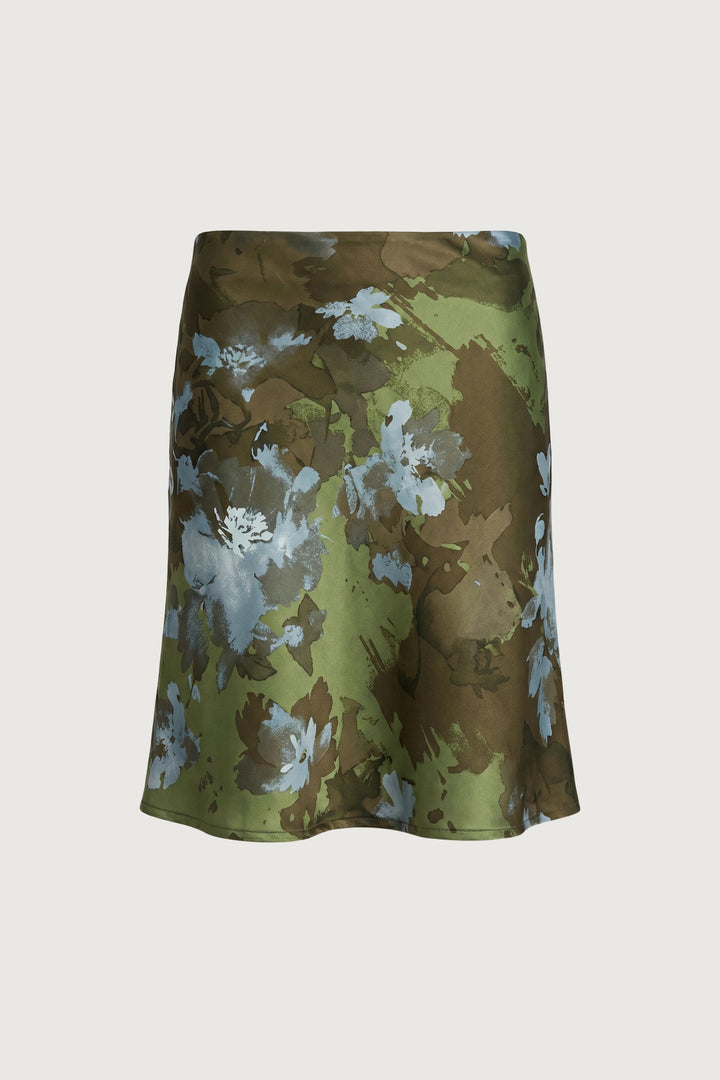 VINTAGE SATIN FLORAL MIDI SKIRT in GREEN FLORAL — alternate angle