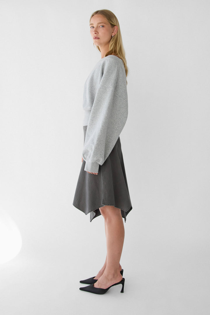 ASYMMETRICAL GODET MINI SKIRT in Charcoal — alternate angle