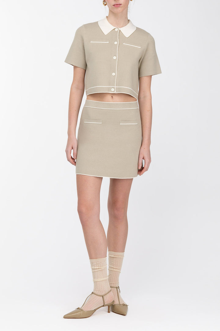 KNIT MINI SKIRT in SPRAY GREEN CREAM — alternate angle