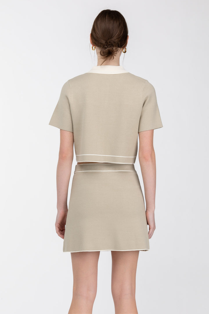 KNIT MINI SKIRT in SPRAY GREEN CREAM — alternate angle