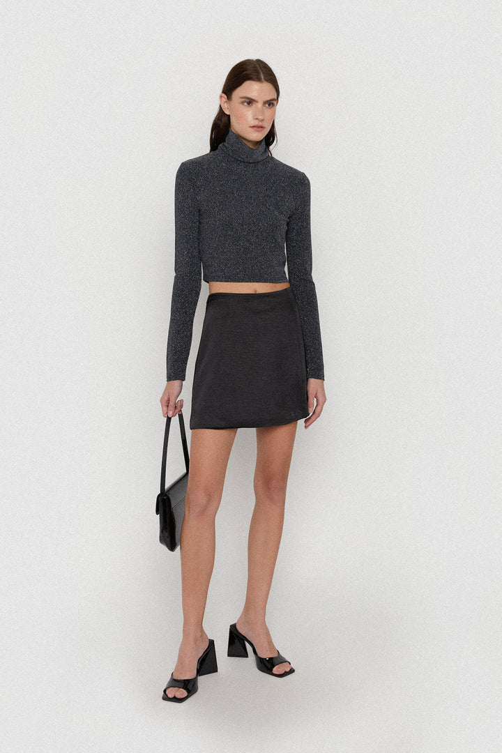 MINI SLIP SKIRT in Black — alternate angle