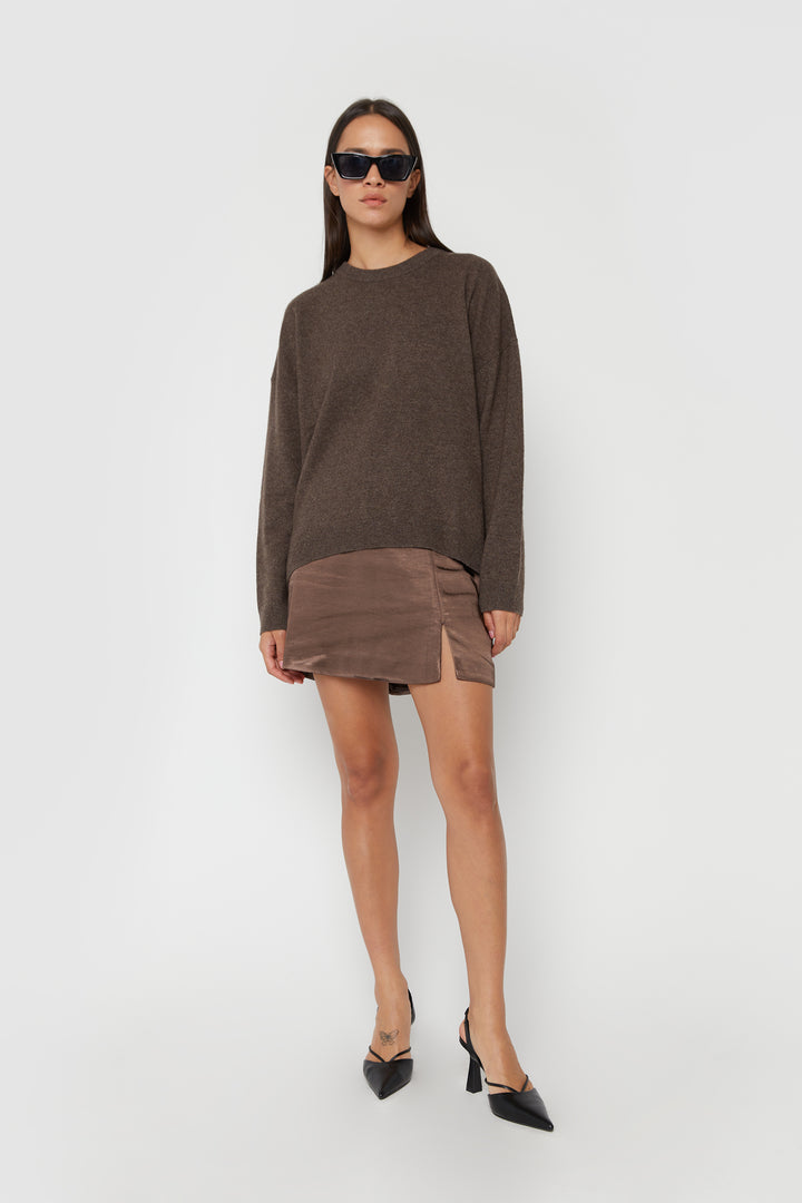 MINI SLIP SKIRT in Chocolate Brown — alternate angle