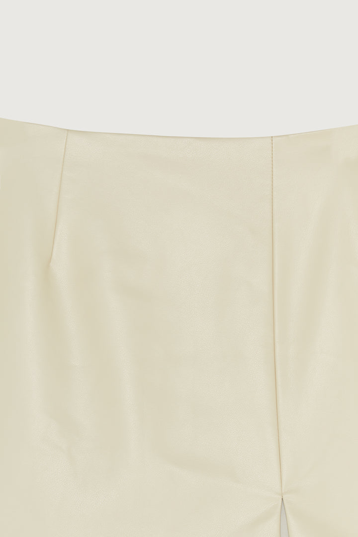 VEGAN LEATHER MINI SKIRT in Brown Rice — alternate angle