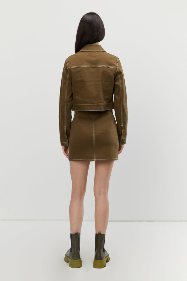CONTRAST STITCH TWILL MINI SKIRT in Beech — alternate angle
