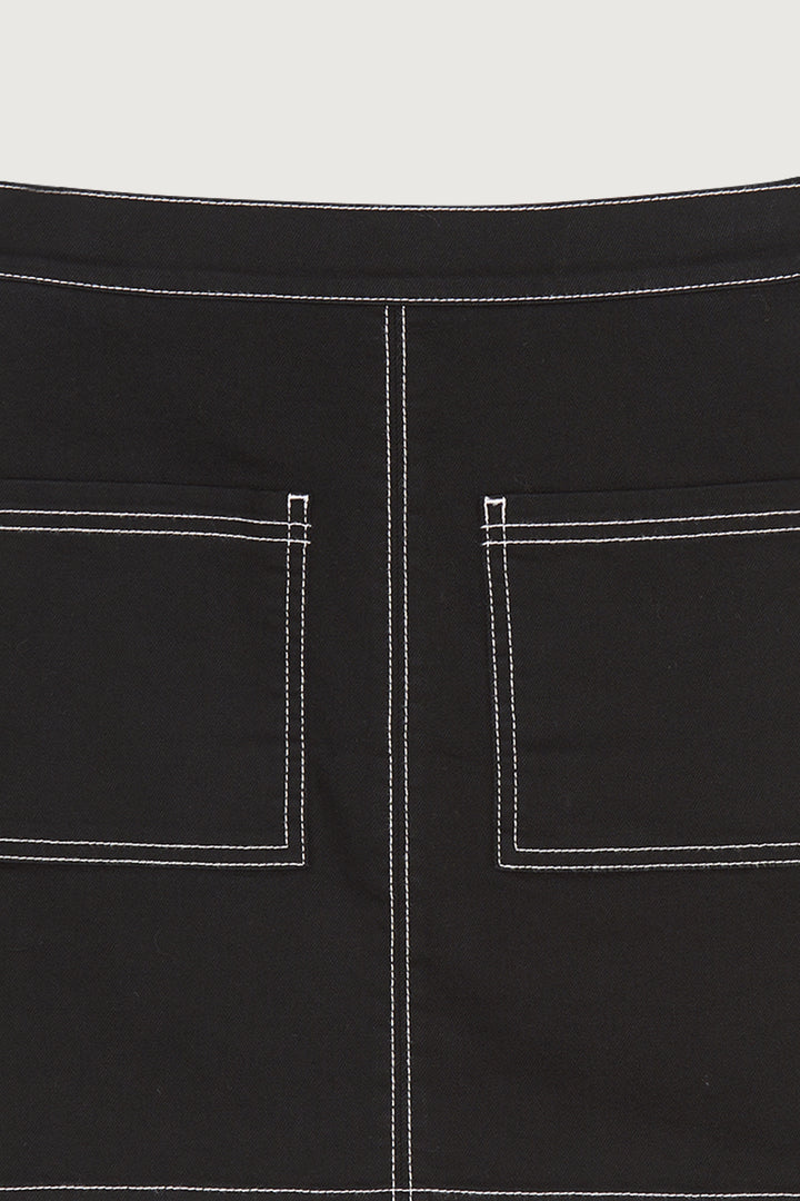 CONTRAST STITCH TWILL MINI SKIRT in Black — alternate angle