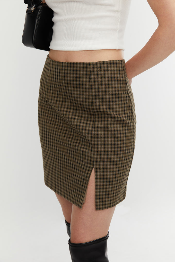 PLAID MINI SKIRT in Beech Taupe Plaid — alternate angle