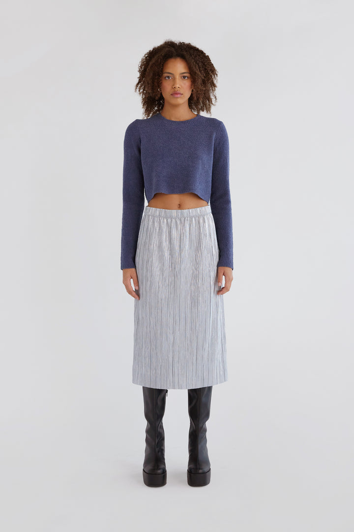 SPARKLY PLEATED MIDI SKIRT in Silver — alternate angle