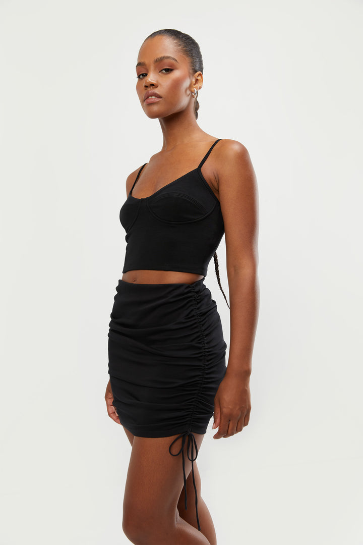 SIDE TIE MINI SKIRT in Black — alternate angle