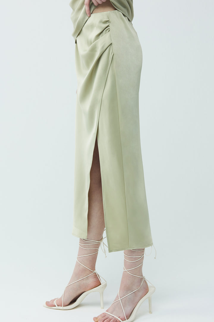 MIDI SLIP SKIRT in Elm — alternate angle