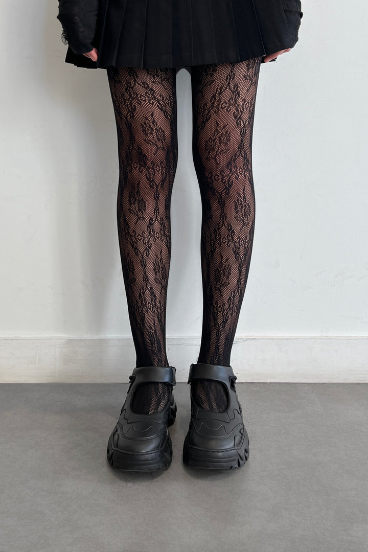 FLOWER PATTERN SHEER TIGHTS in Black — alternate angle