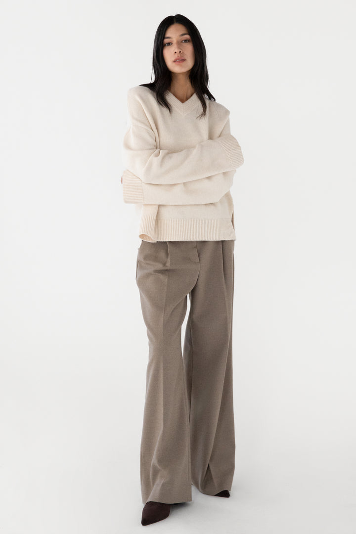 V-NECK SWEATER in PEARLED IVORY — alternate angle