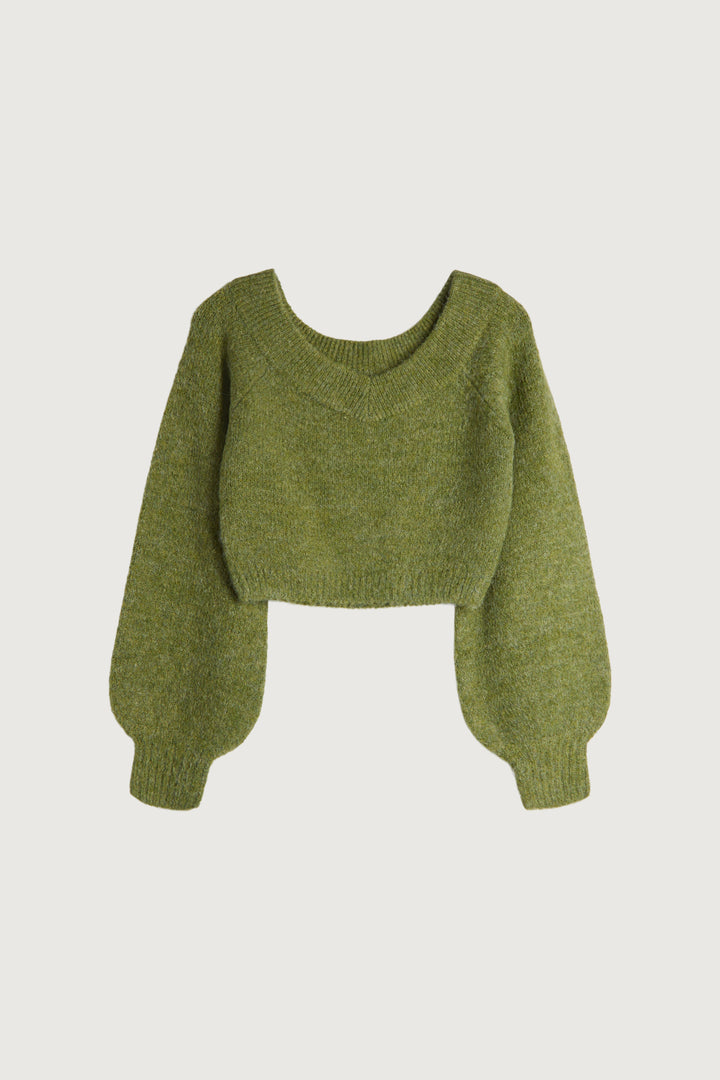 CROPPED WIDE NECKLINE SWEATER in HEATHER OLIVE DRAB — alternate angle